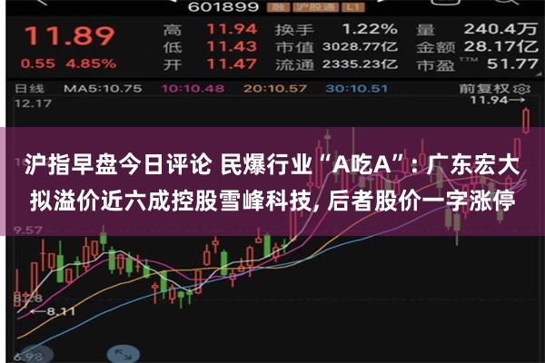 沪指早盘今日评论 民爆行业“A吃A”: 广东宏大拟溢价近六成控股雪峰科技, 后者股价一字涨停